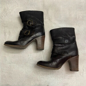 Fiorentini + Baker Brown Leather Double Buckle Heeled Bootie